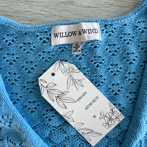 NWT Willow & Wind crochet knit Cardigan women’s Medium Light Blue cottagecore - Picture 2 of 6